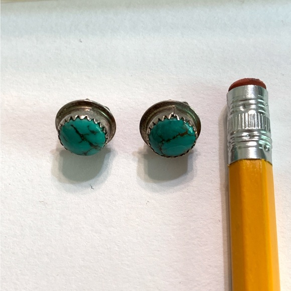 Sterling Silver Turquoise Stud Earrings - Picture 2 of 4